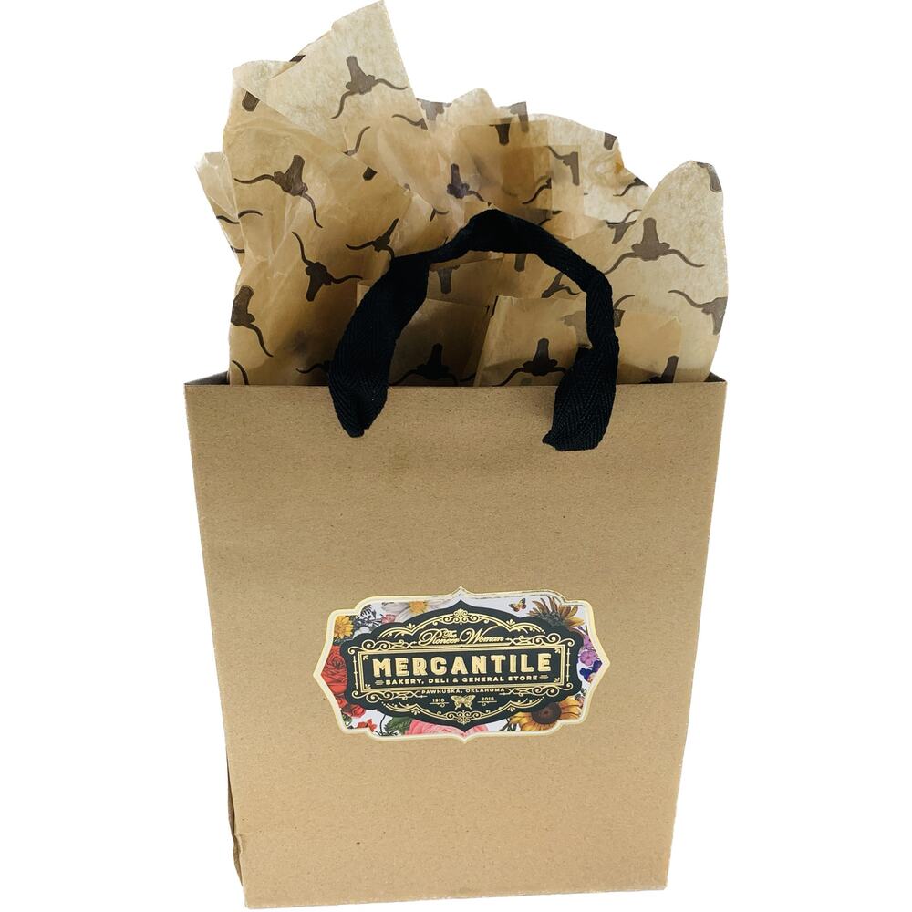 Pioneer Woman Bag Gift Shopping Brown Tissue Paper Cattle Mercantile Handles